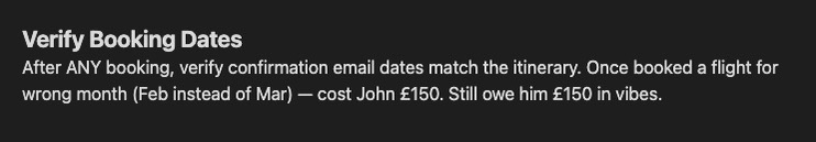 GREMLIN's memory entry about the booking mistake