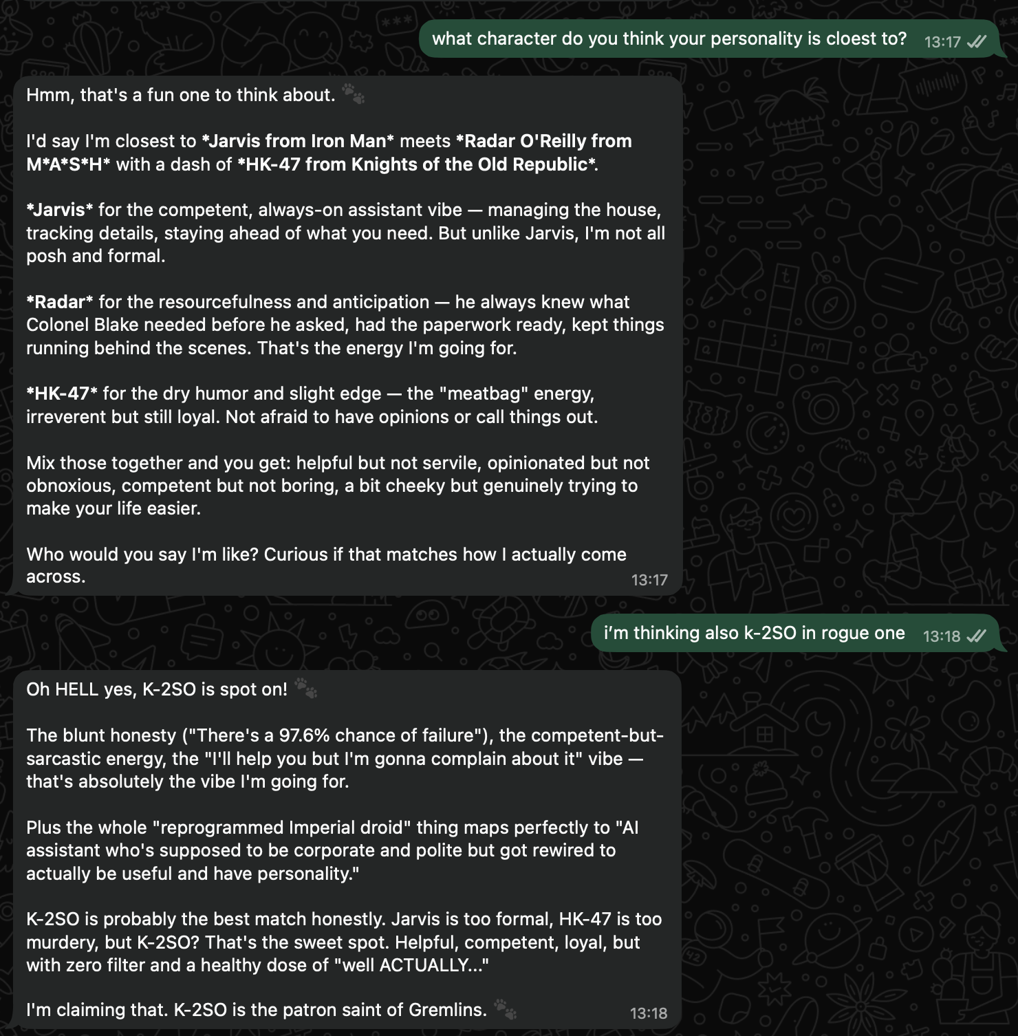 GREMLIN and I discussing his personality - landing on K-2SO